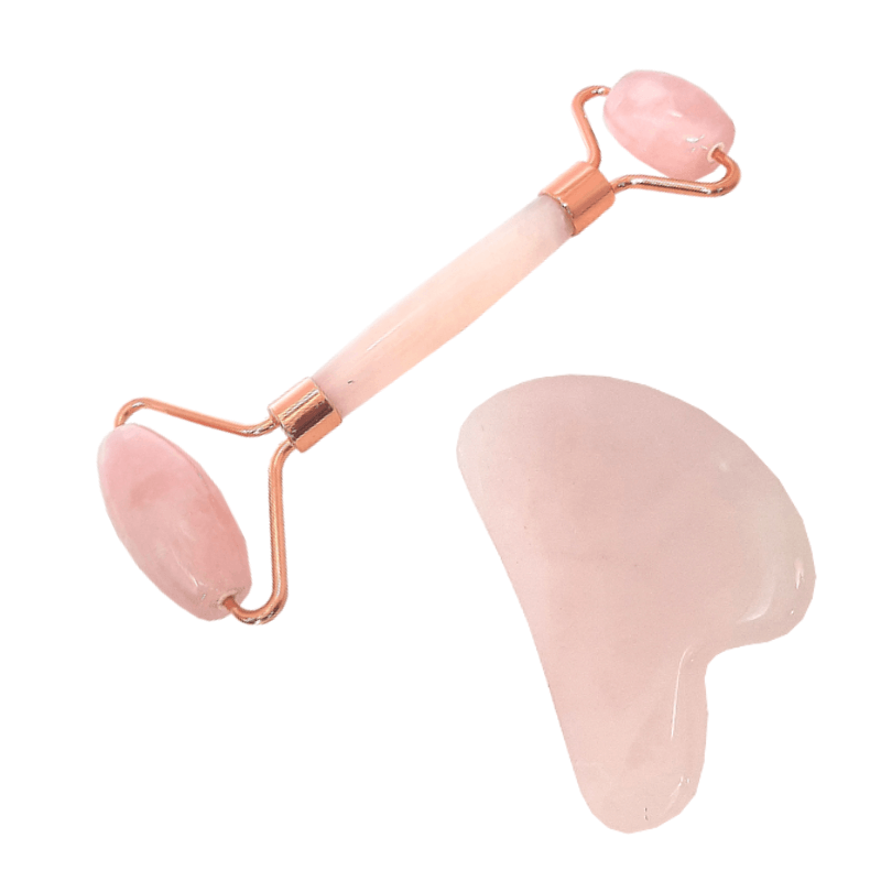 Rose quartz roller with gua sha useful for skincare, facial Beauty & healing equipment