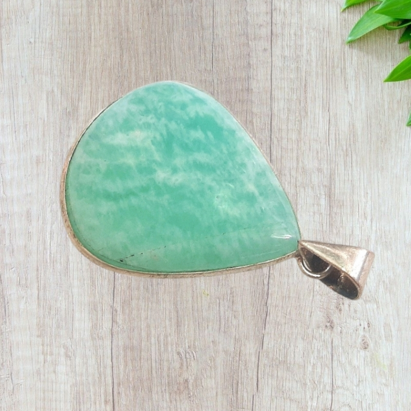 Amazonite Leaf Metal Pendant