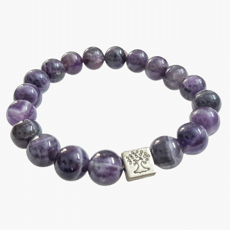 Amethyst 10mm Bracelet with Tree of life charm good for Protection, Stress Relief