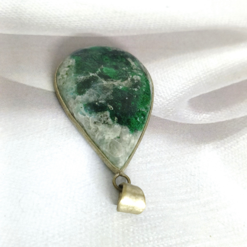 Chrysocolla Leaf Metal Pendant