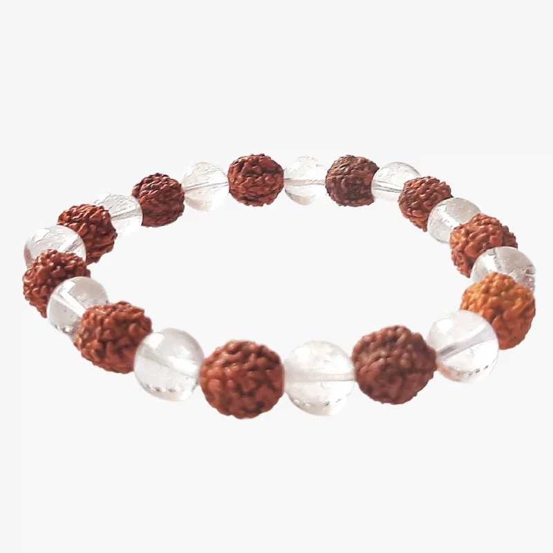 Clear Quartz Rudraksh Beads 10mm Bracelet helpful for Protection, Cleansing, Manifestation