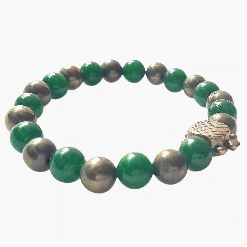 Green Aventurine Pyrite 8mm Round Bracelet with tortoise charm helpful for Prosperity