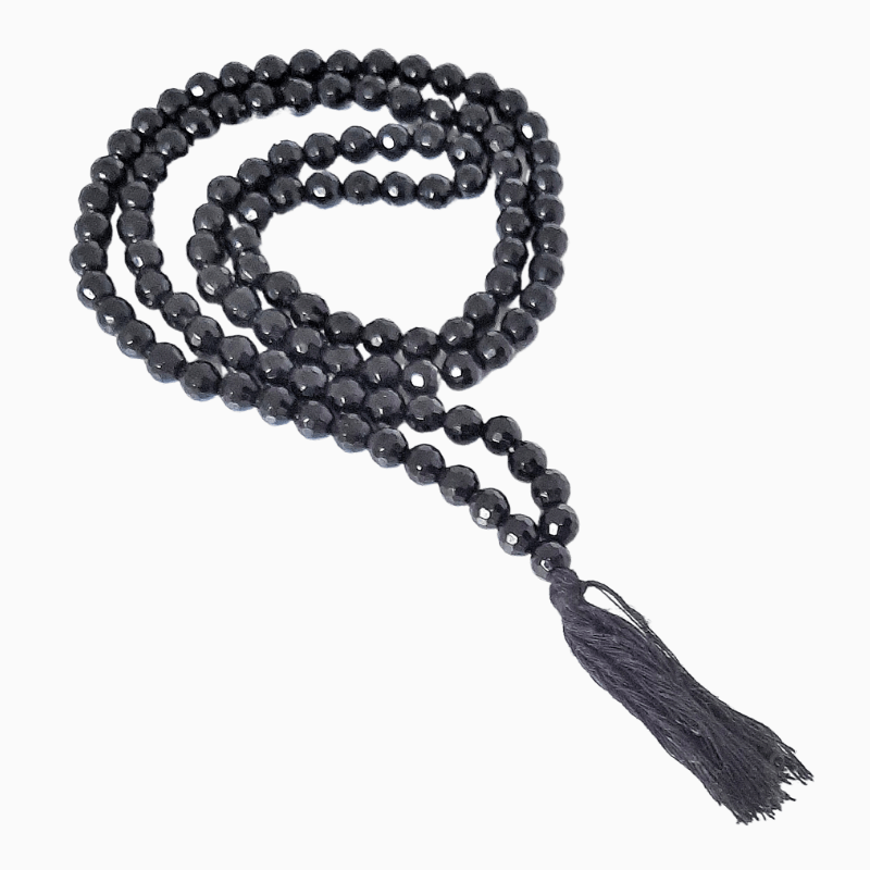 Black Onyx 8mm 108 Faceted Bead Mala best for Protection, Clearing