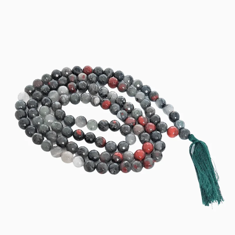 Bloodstone 108 Faceted Bead Mala helpful for Blood Cleansing, Health, Stability, Detox