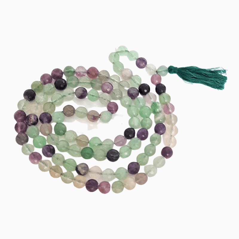 Fluorite 108 Faceted Bead Mala believed in Chakra Cleansing, Mind Healing, Focus, Memory