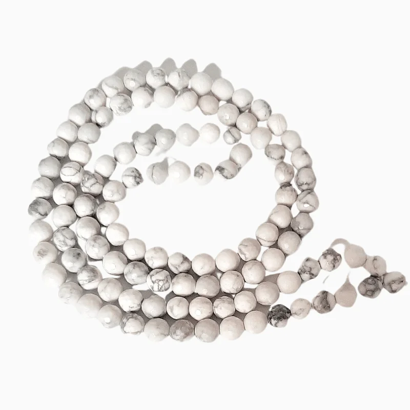 Howlite 108 Faceted Bead Mala believed for Calming, Stress Relief, Sleep