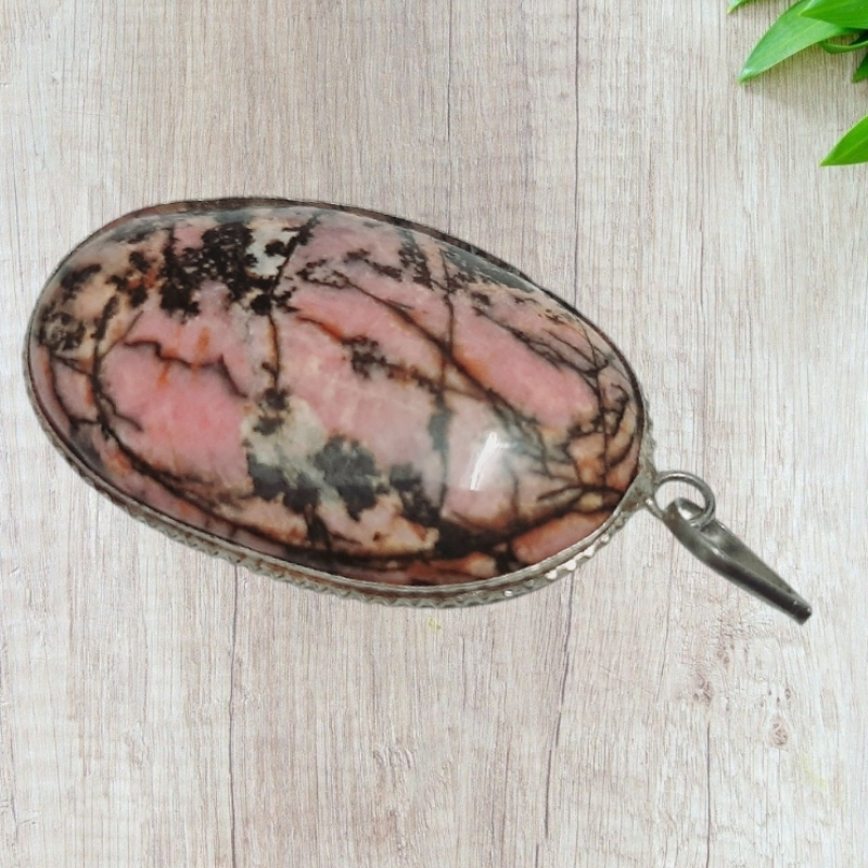 Rhodonite Oval Pendant helpful for Grounding, Emotional Support