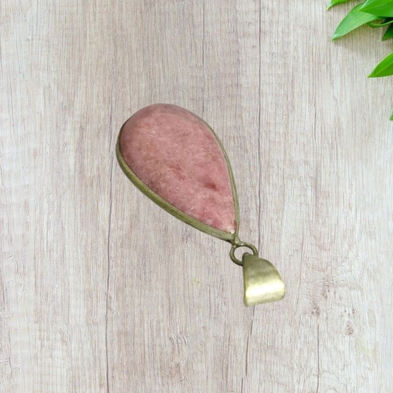 Rhodochrosite Leaf Metal Pendant for Inner Child, Emotional Healing