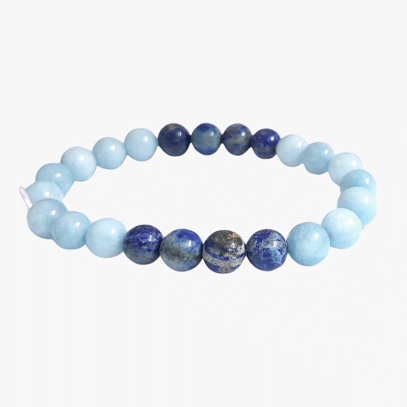 Aquamarine Lapis Lazuli 8mm Round Bead Bracelet helpful for Communication, Calming, Truth, Awareness