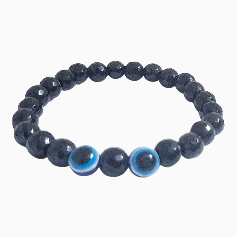 Black Onyx 8mm Bracelet with Evil Eye Bead for healing & Protection