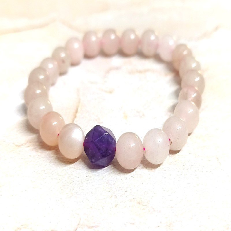 Rose Quartz with Amethyst 8MM Round Bead Bracelet helpful for Healing, Calming, Love