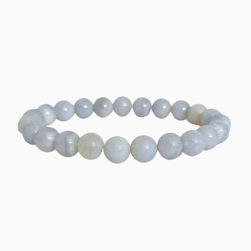 Blue Lace Agate Round Bead Bracelet for Calming, Communication, Stress Relief