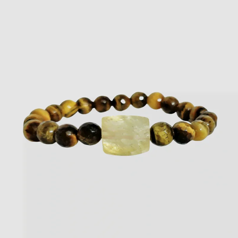 Citrine Tiger Eye Round Bead with Tumble Stone Bracelet for Success, Prosperity, Self Esteem & Willpower