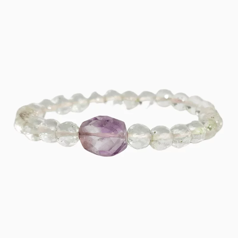 Clear Quartz Amethyst Round Bead with Tumble Stone Bracelet used for Healing, Manifestation, Health