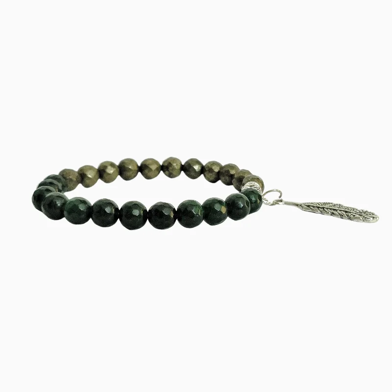 Green aventurine Pyrite Bracelet with Leaf Charm crystal for Prosperity, healing, Success