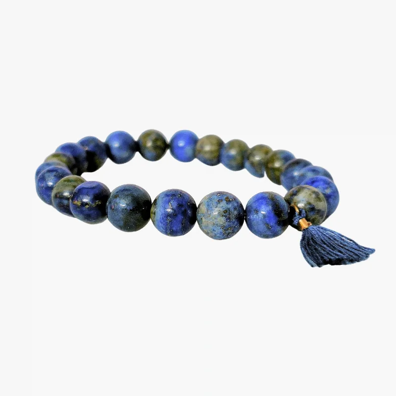 Lapis Lazuli Round bead 8mm bracelet with Tussle Charm for Wisdom, intuition, Awareness & Communication