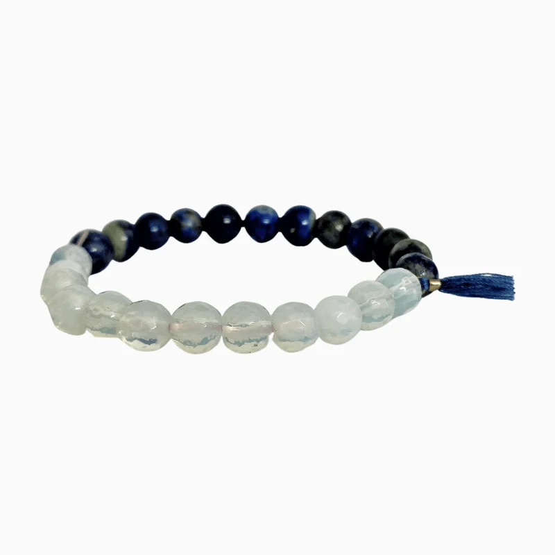 Lapis lazuli Opalite 8mm Bracelet with Tussle Charm best for Wisdom, intuition, Awareness, Communication