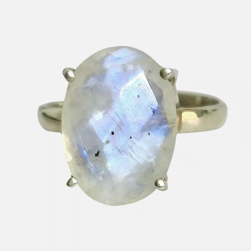 Moonstone Faceted Adjustable Silver Ring best for Balance & Calming