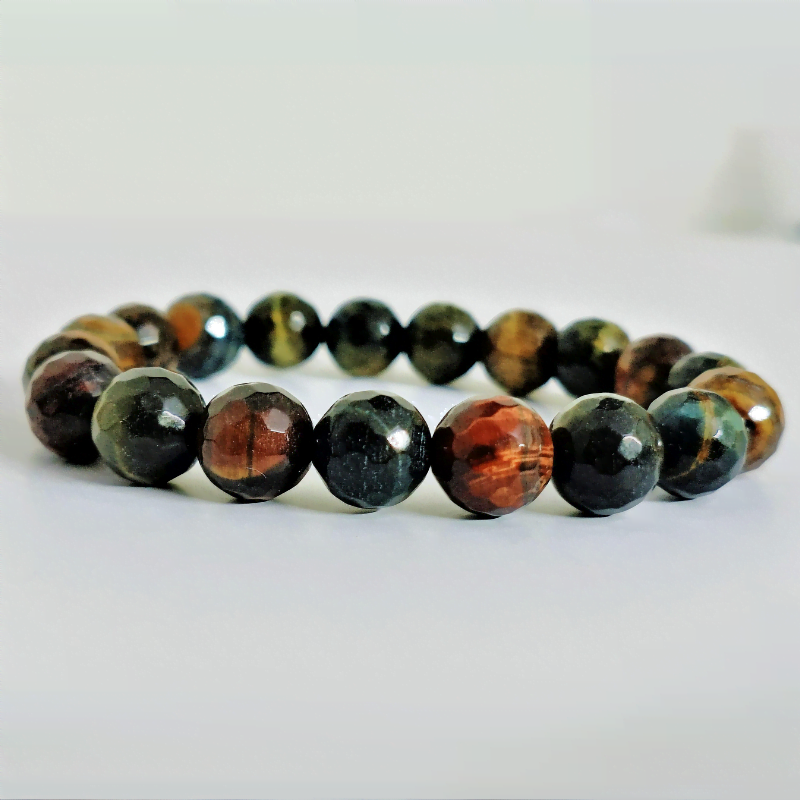 Multi Tiger Eye 10mm Faceted Bead Bracelet useful for Strength, Willpower, Success, Protection