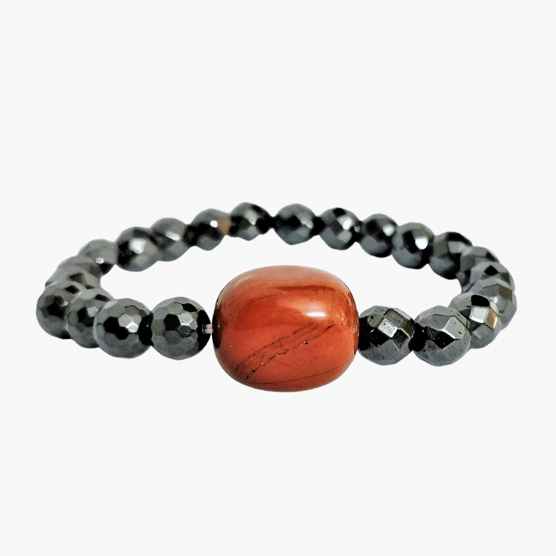 Red Jasper Hematite Round bead with Tumble Stone Bracelet for Health, Vitality, Protection