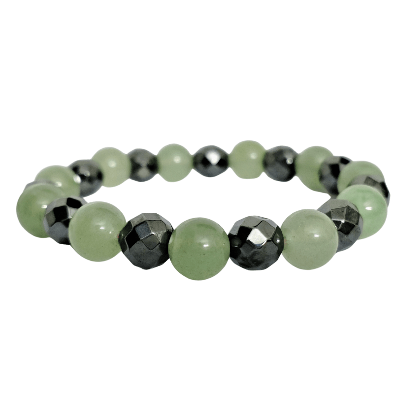 Jade Hematite Round and Faceted Bead Bracelet good for Good Luck, Good Health