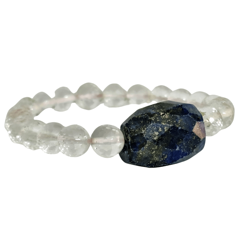 Lapis Lazuli Clear Quartz Round Bead with Tumble Stone Bracelet for Wisdom, Communication, Healing, Intuition