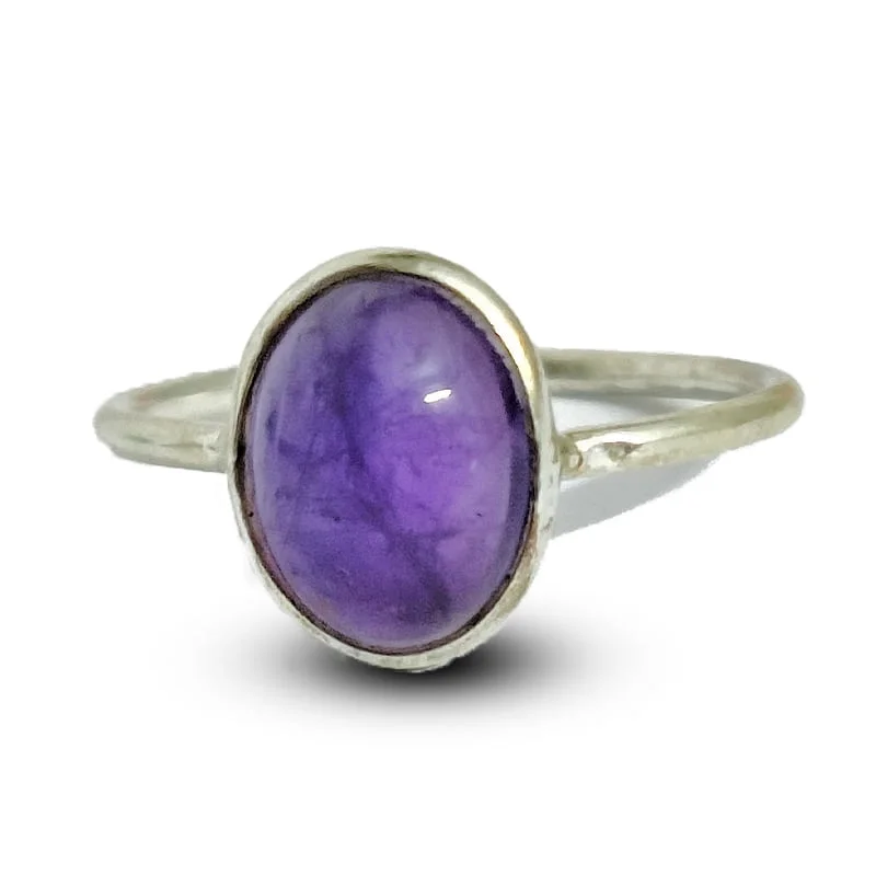 Oval Amethyst Silver Ring for Protection, Calming