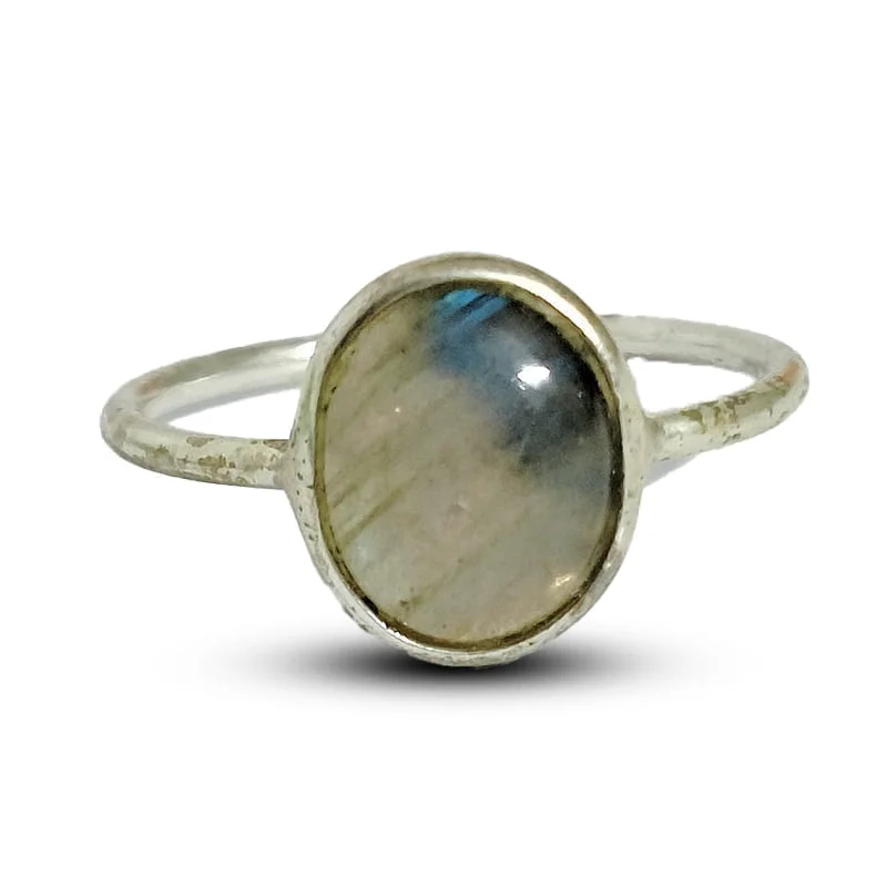 Oval Labradorite Silver Ring for Psychic Protection