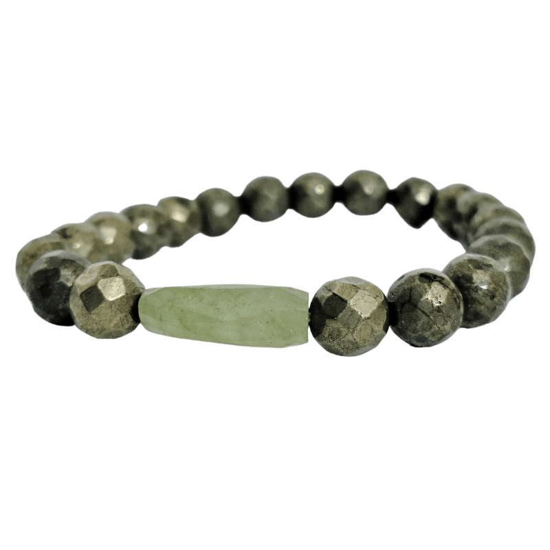 Pyrite Jade Faceted Bead with Tumble Stone Bracelet good for Prosperity, Good Luck