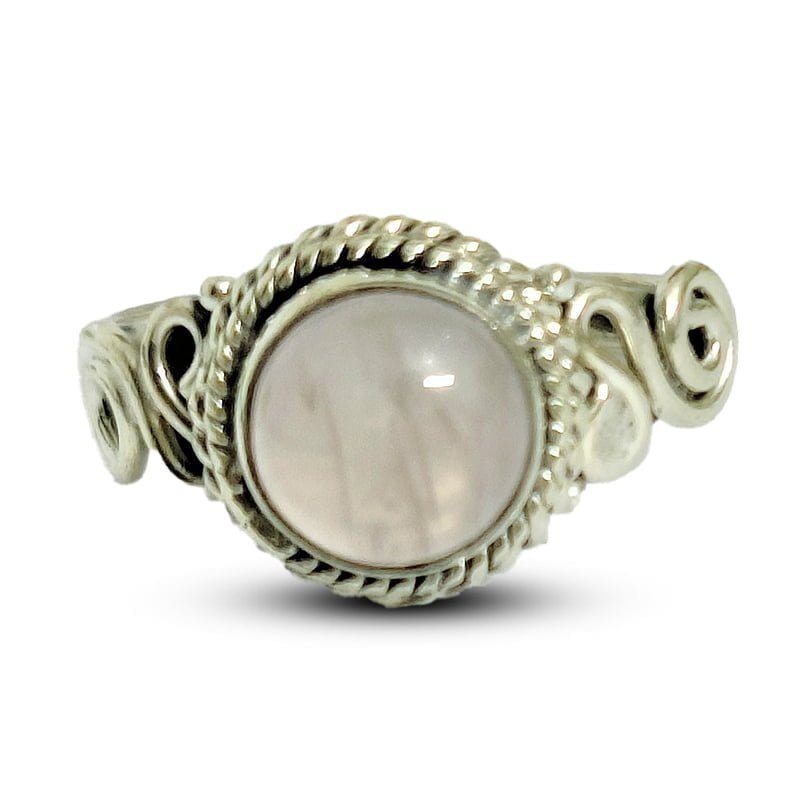 Rose Quartz Floral Silver Ring for Love, Harmony, Emotional Healing