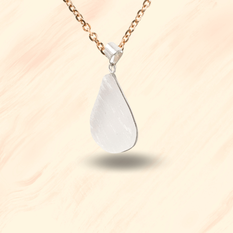 Selenite Leaf Pendant for Aura Cleansing, Purification