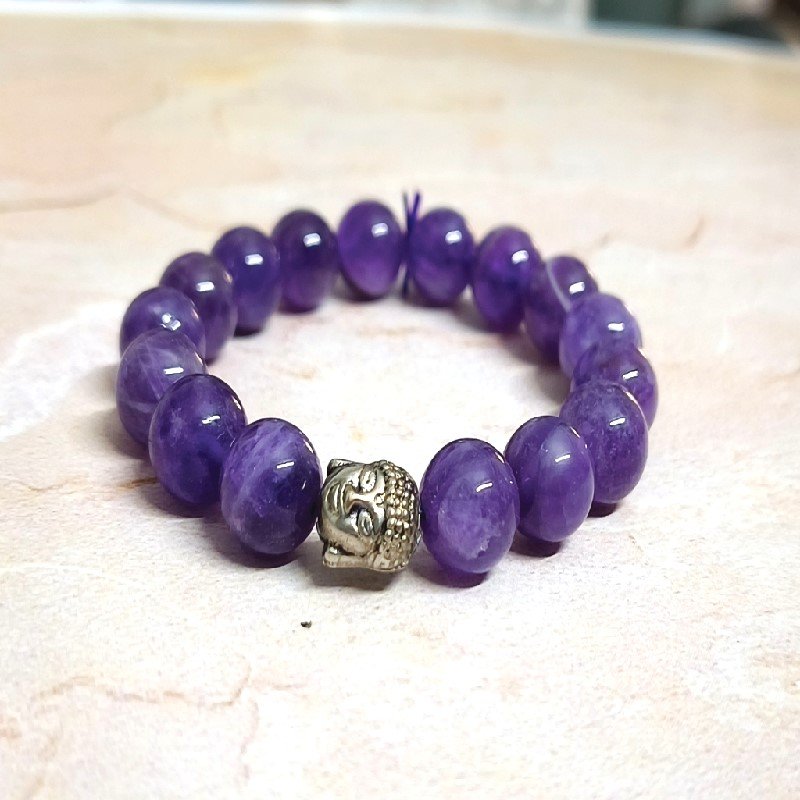Amethyst 10Mm Round Bead with Buddha Charm Bracelet for Mind Healing, Focus, Concentration, Dispel Negativity, protection
