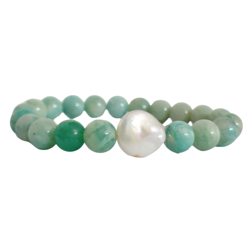 Amazonite 8mm Bracelet with Fresh Water Pearl calming crystal bracelet, harmony, peace