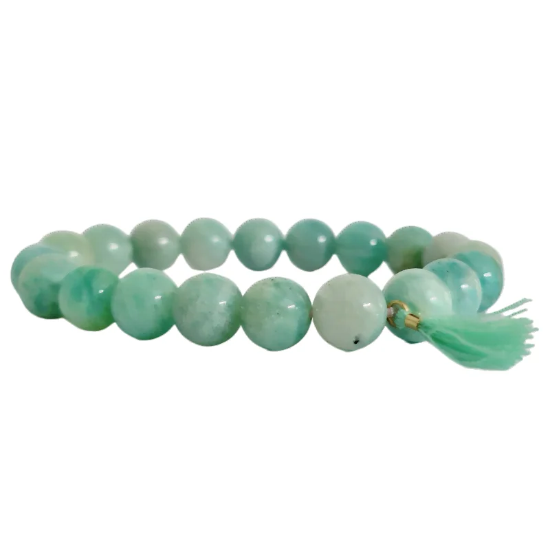 Amazonite 8mm round bead Bracelet with Tussle charm for Calming, Harmony, Peace