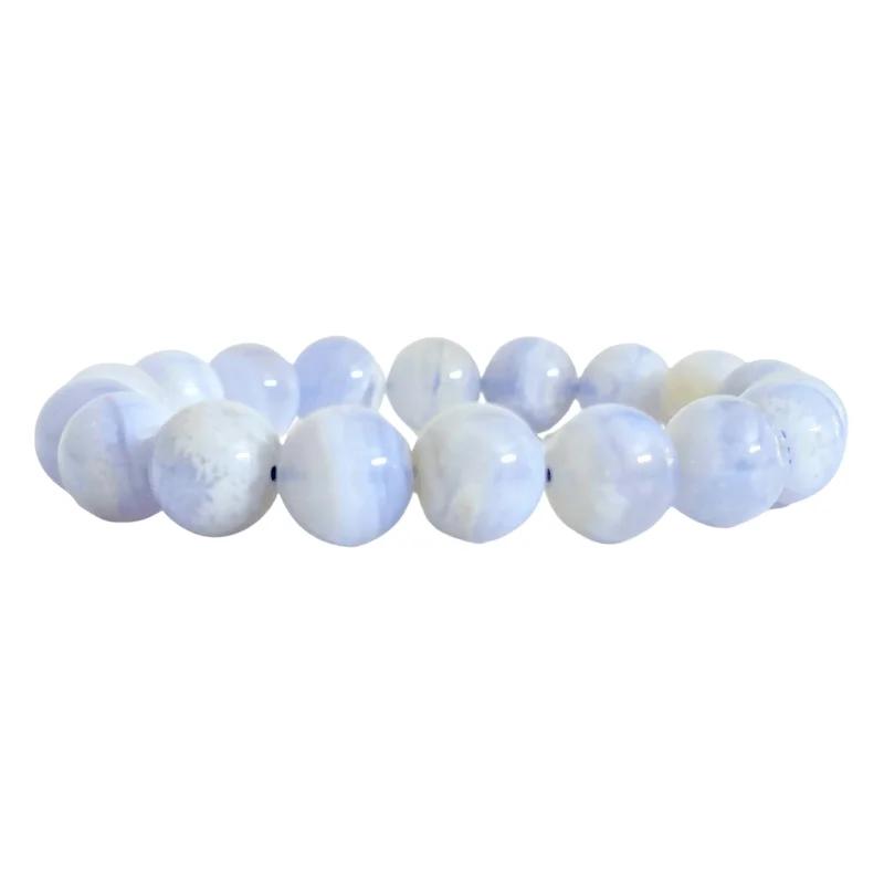 Blue Lace Agate 8mm Round Bead Bracelet for Communication, Thyroid Support, Calming