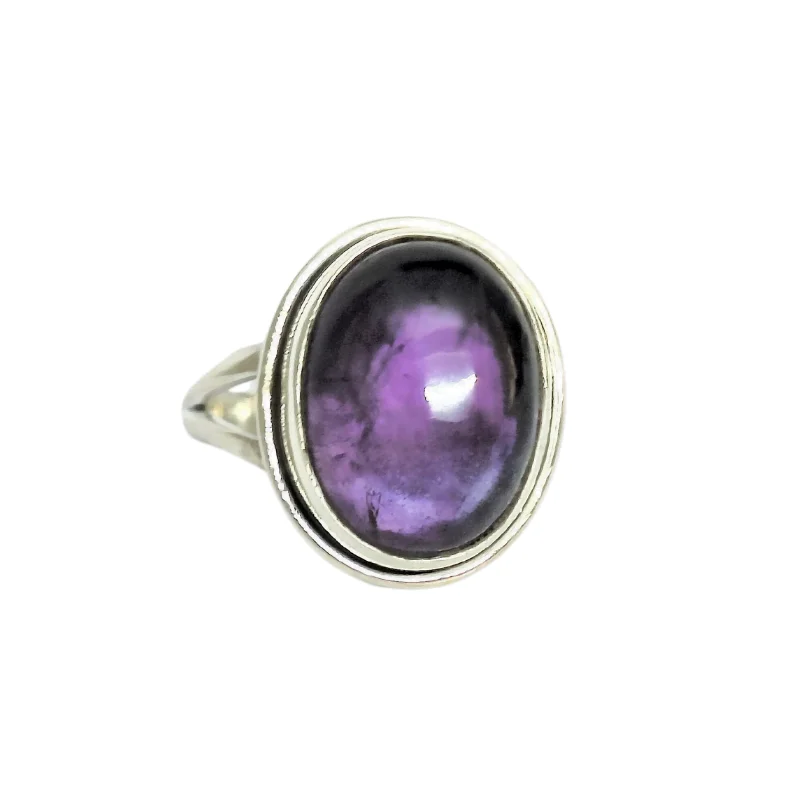 Oval Amethyst Adjustable Silver Ring believed in Mind Healing, Protection, Calming