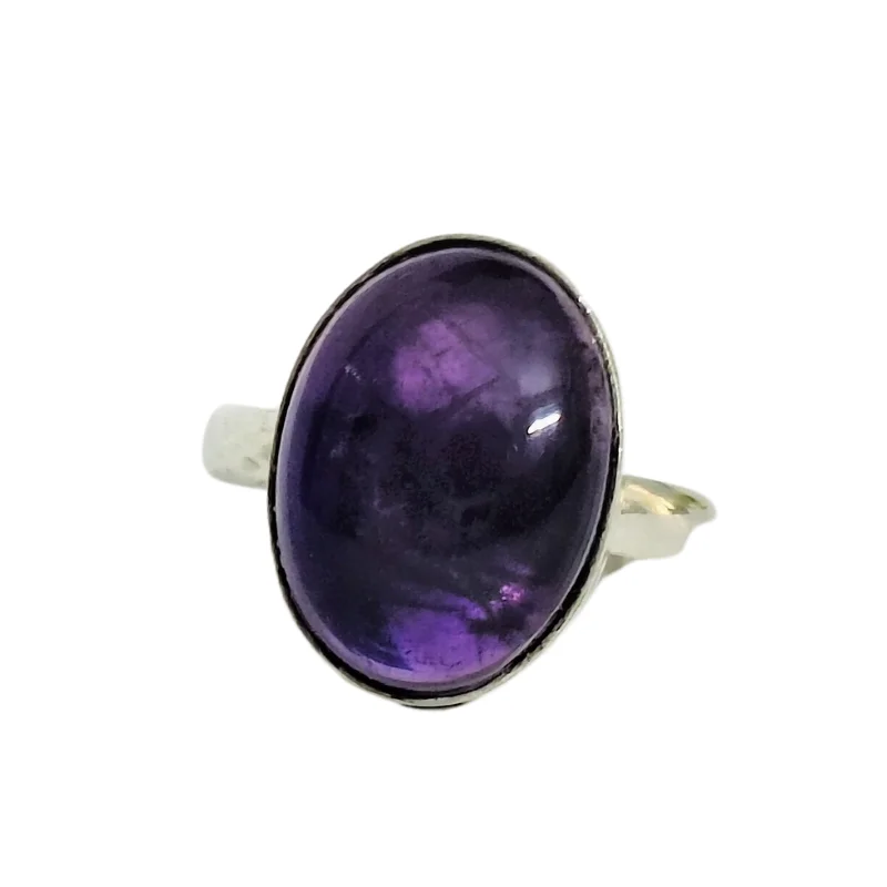 Oval Amethyst Metal Ring helpful for Mind Healing, Protection, Calming