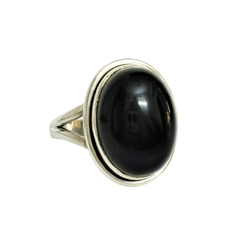 Oval Black Onyx Adjustable Silver Ring helpful for Protection, Grounding