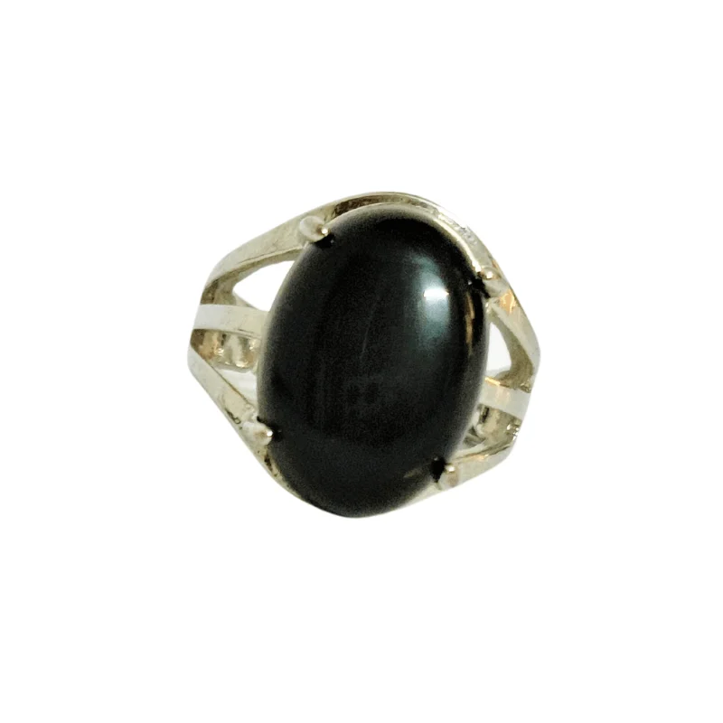 Oval Black Onyx Adjustable metal Ring for Protection, Grounding