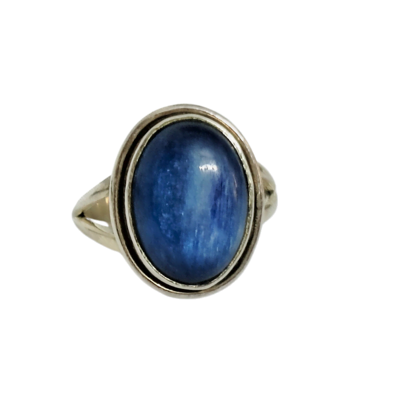 Oval Blue Kyanite Adjustable Silver Ring useful for Intuition, Communication