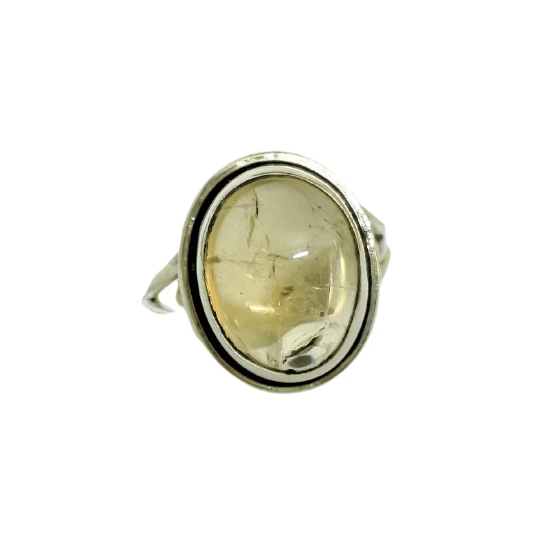 Oval Citrine Adjustable Silver Ring helpful for Success, Happiness, Prosperity