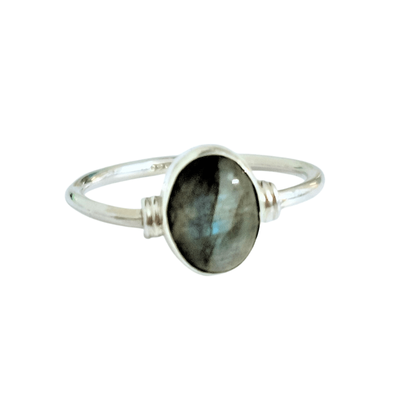Oval Mini Labradorite Silver Ring good for Intuition, Psychic Protection, Spirituality