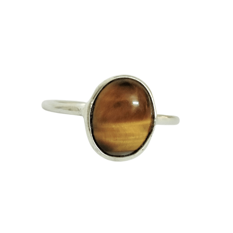 Oval Mini Tiger Eye Silver Plain Ring useful for Success, Courage, Willpower