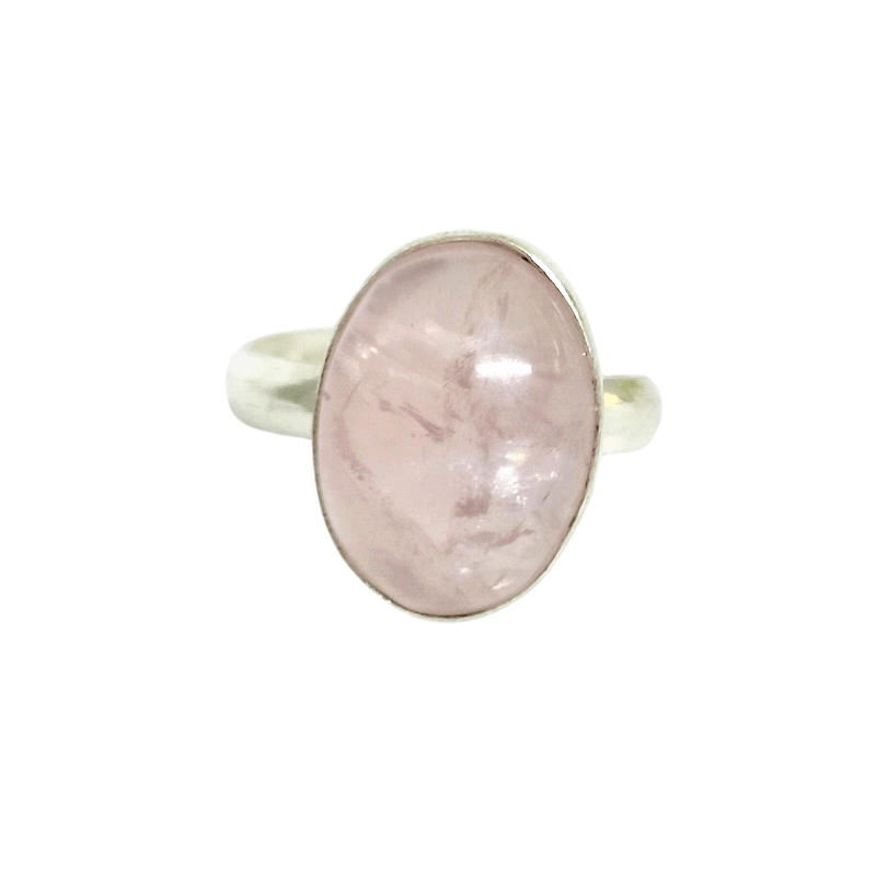Oval Pink Rose Quartz Adjustable Metal Ring believed in Love, Harmony and Emotional Healing