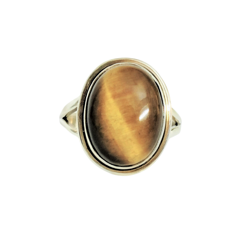 Oval Tiger Eye Adjustable Silver Ring good for Success, Courage, Willpower