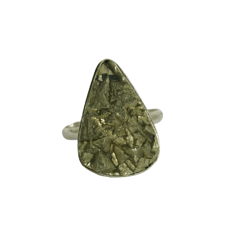 Raw Leaf Pyrite Adjustable Ring good for Success, and Prosperity