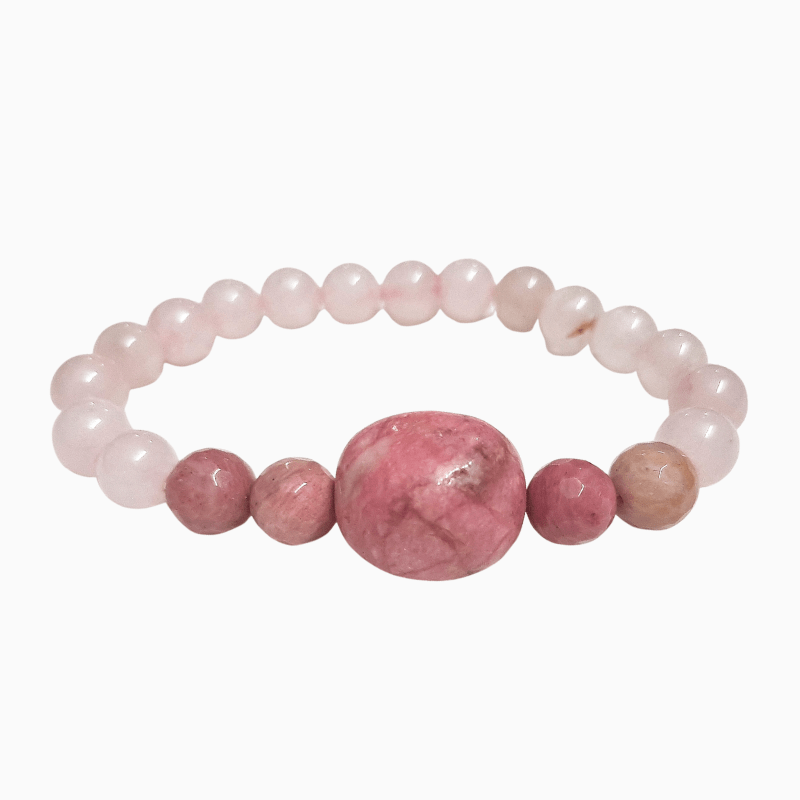 Rose Quartz Rhodochrosite 8mm Round Bead with Tumble Stone Bracelet good for Love, Compassion and Harmony