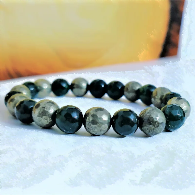 Green Aventurine Pyrite 10MM Faceted Bead Bracelet specialize in Prosperity, Good Health, Success