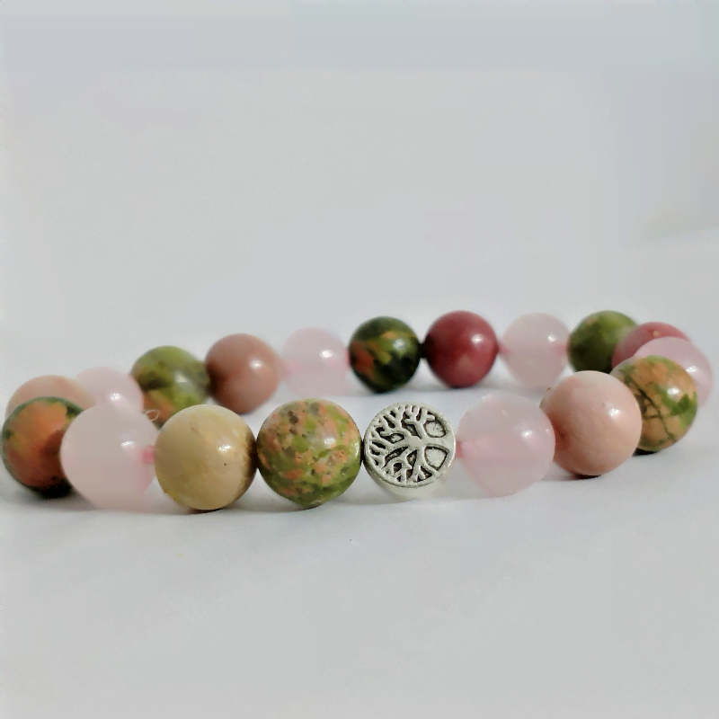 Heart Chakra Multi Stone Round Bead Bracelet promote Emotional Balance, Love, Compassion & Harmony