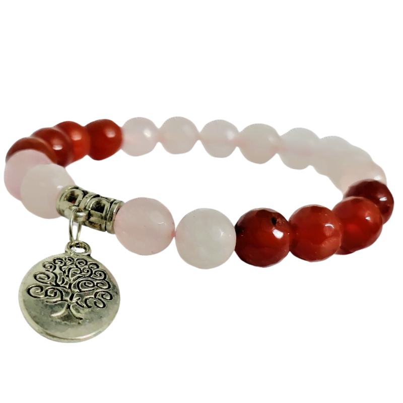 Rose Quartz Carnelian 10MM Bracelet with Tree of Life Charm represent the Love, Compassion, harmony, Emotional healing & Relationships